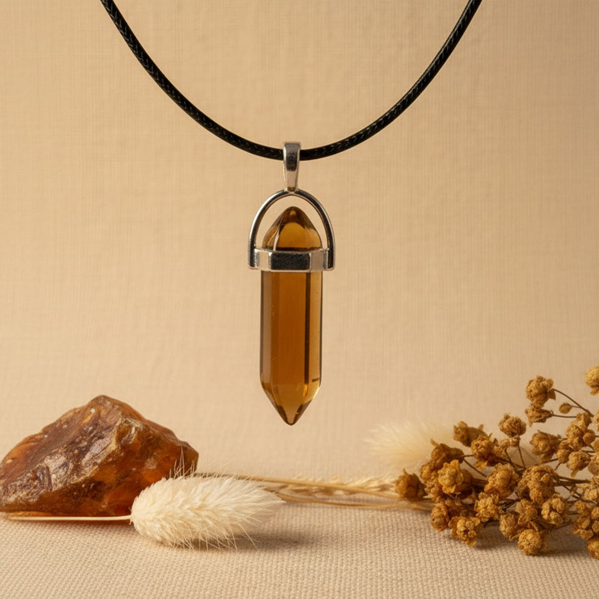 Colar Cristal Âmbar Dourado