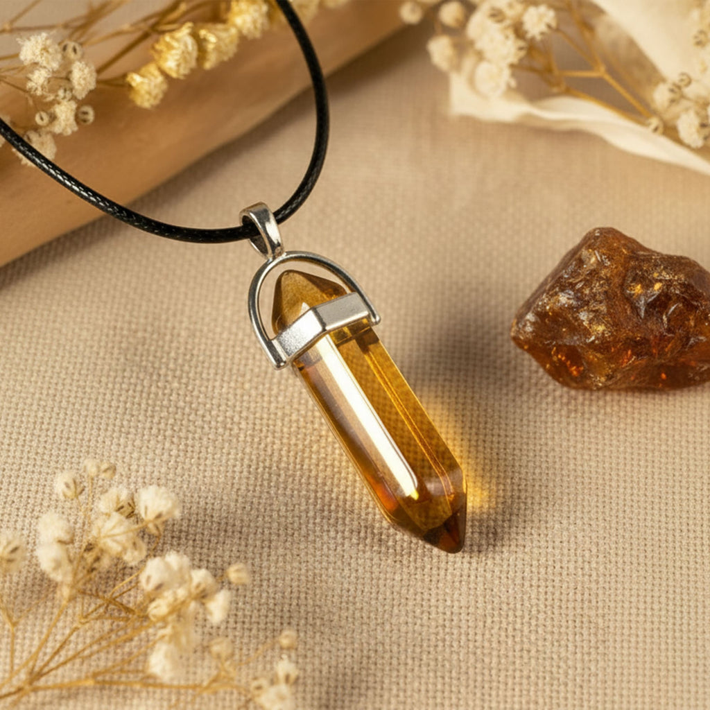 Colar Cristal Âmbar Dourado