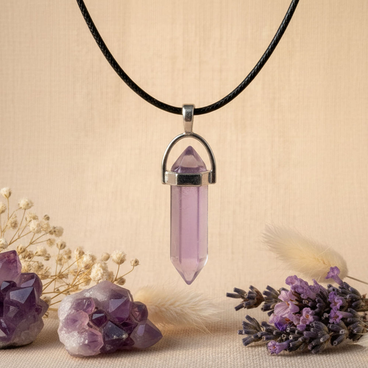 Colar Cristal Ametista Lilás
