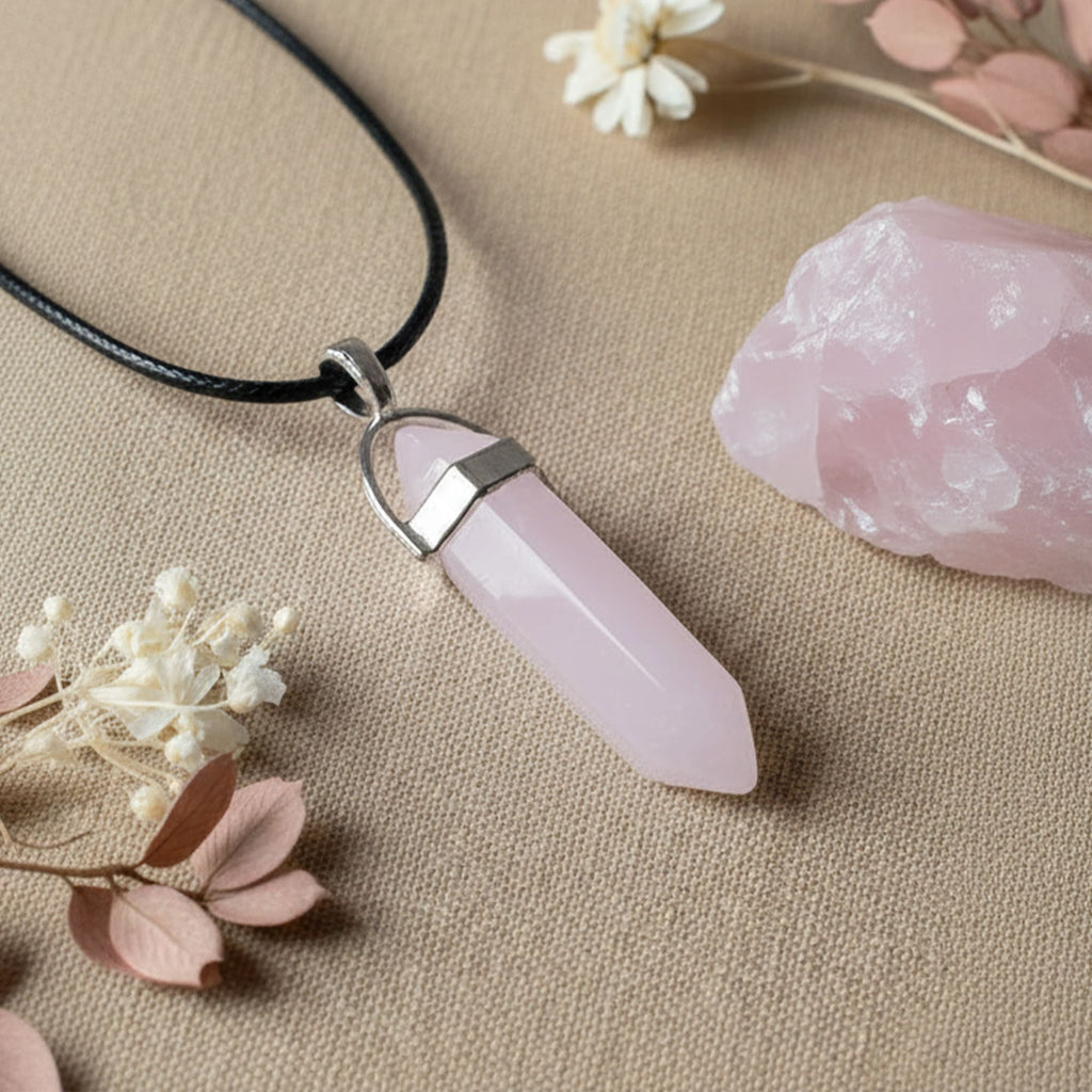 Colar Cristal Quartzo Rosa Lilás