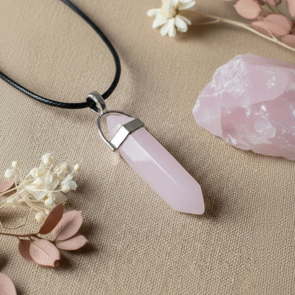 Colar Cristal Quartzo Rosa Lilás