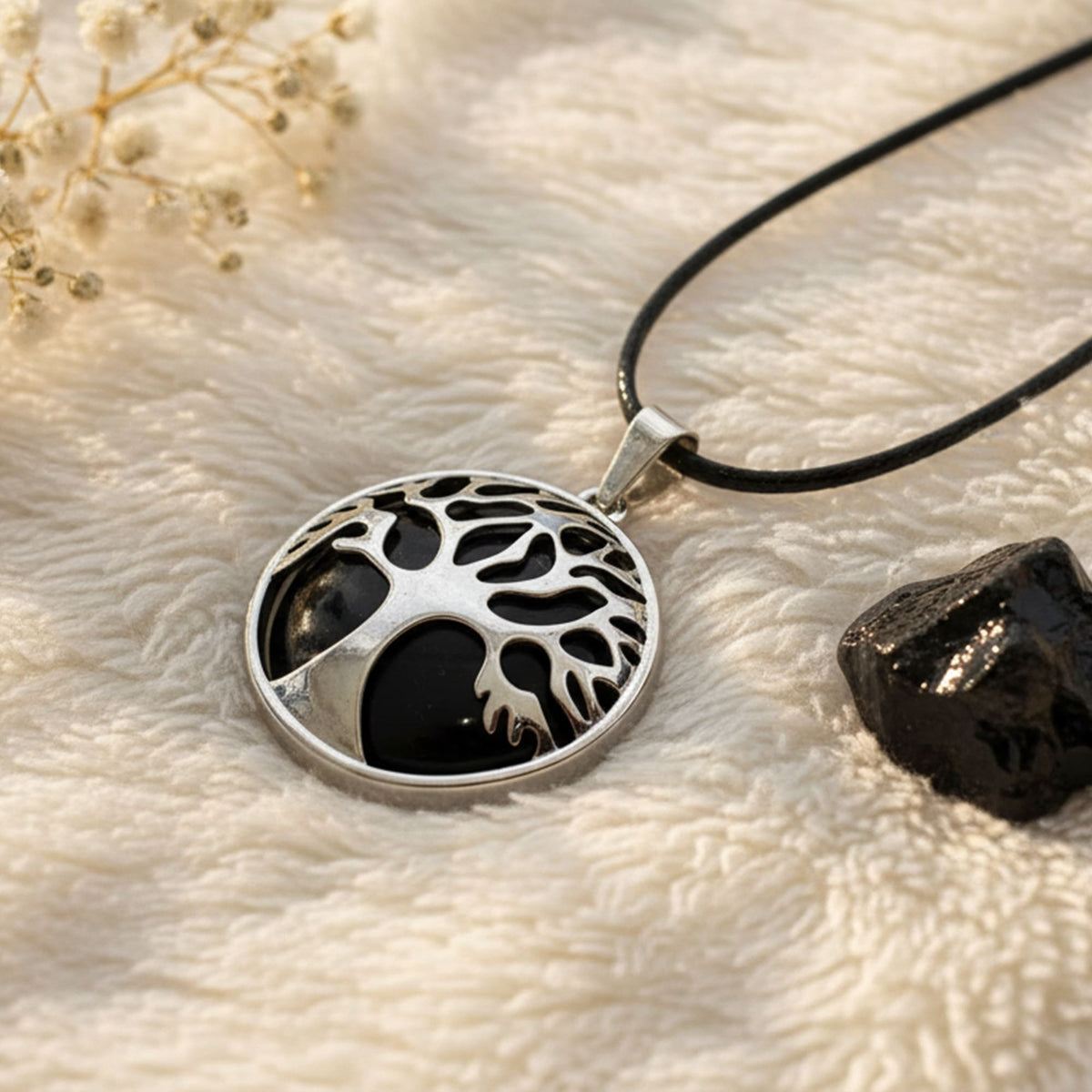 Colar Árvore Obsidiana Negra