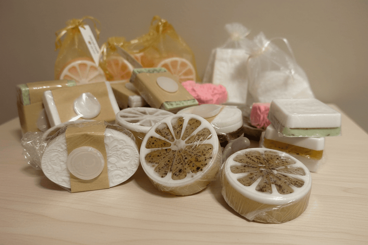 Handmade soaps packaged