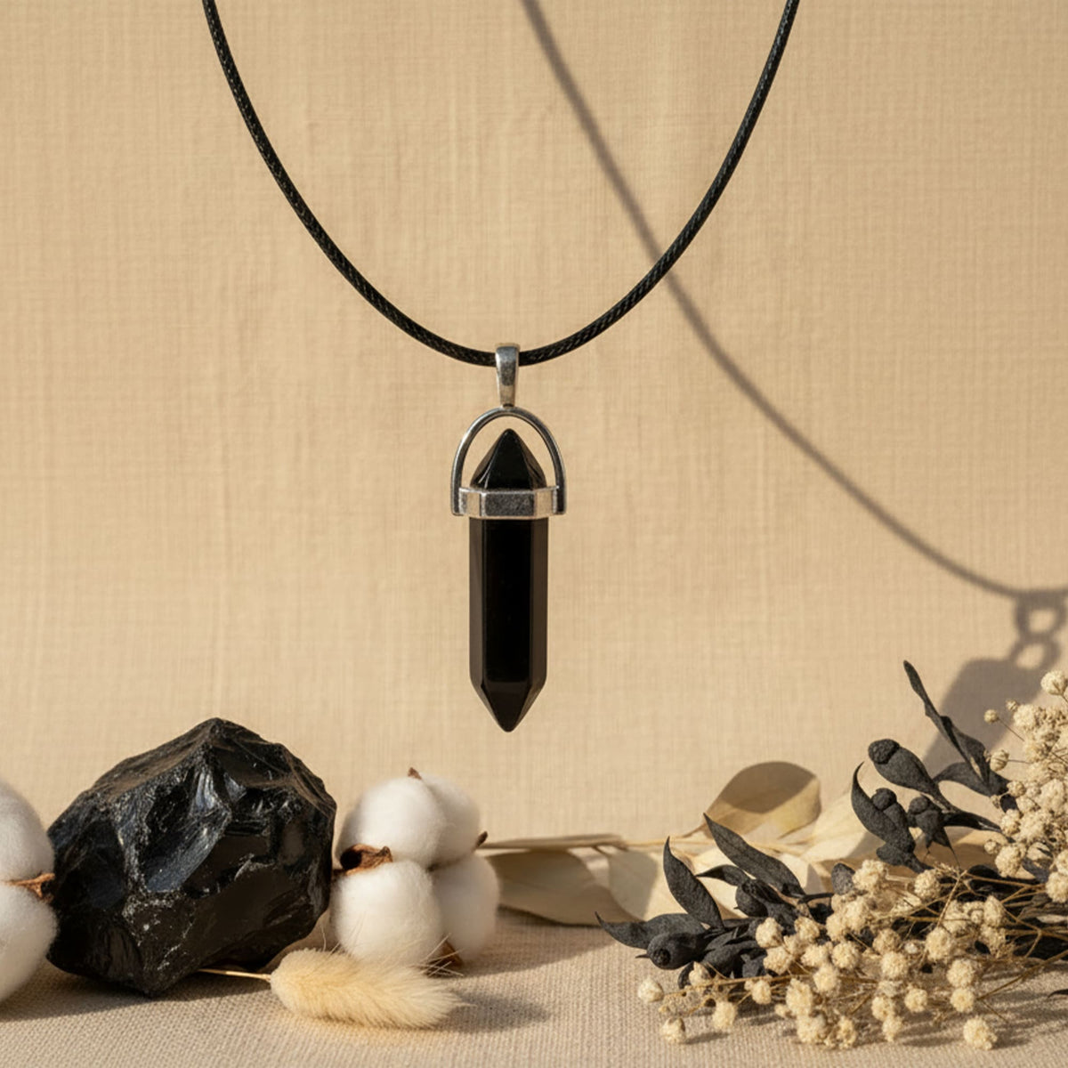 Colar Cristal Obsidiana Negra