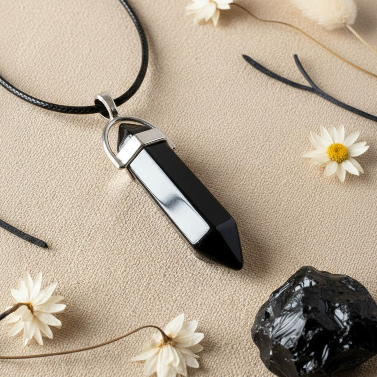 Colar Cristal Obsidiana Negra