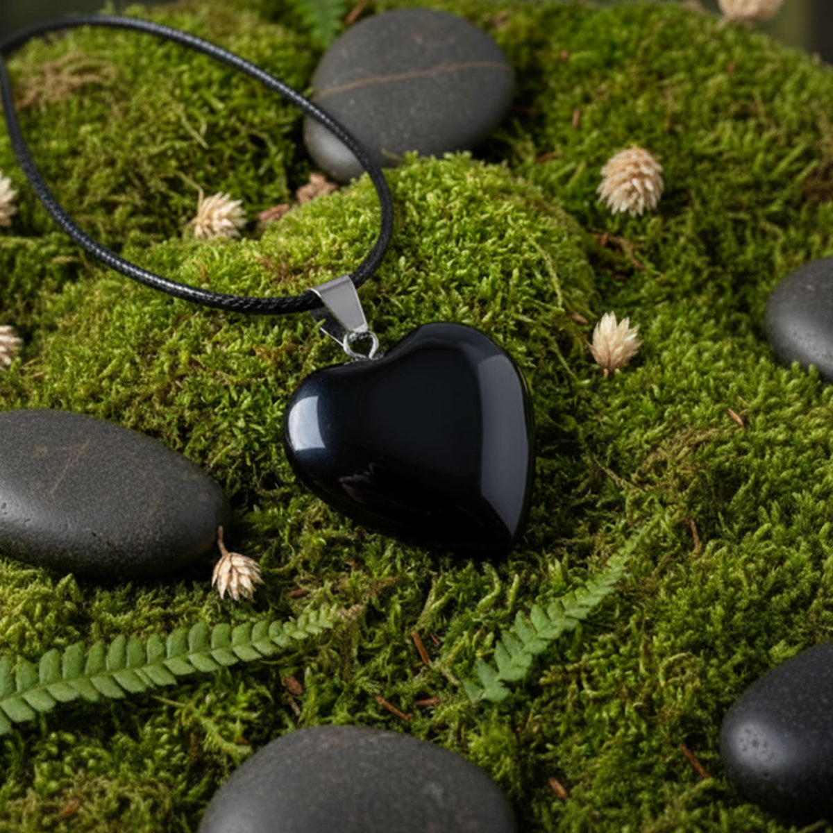 Pingente Coração Obsidiana Negra