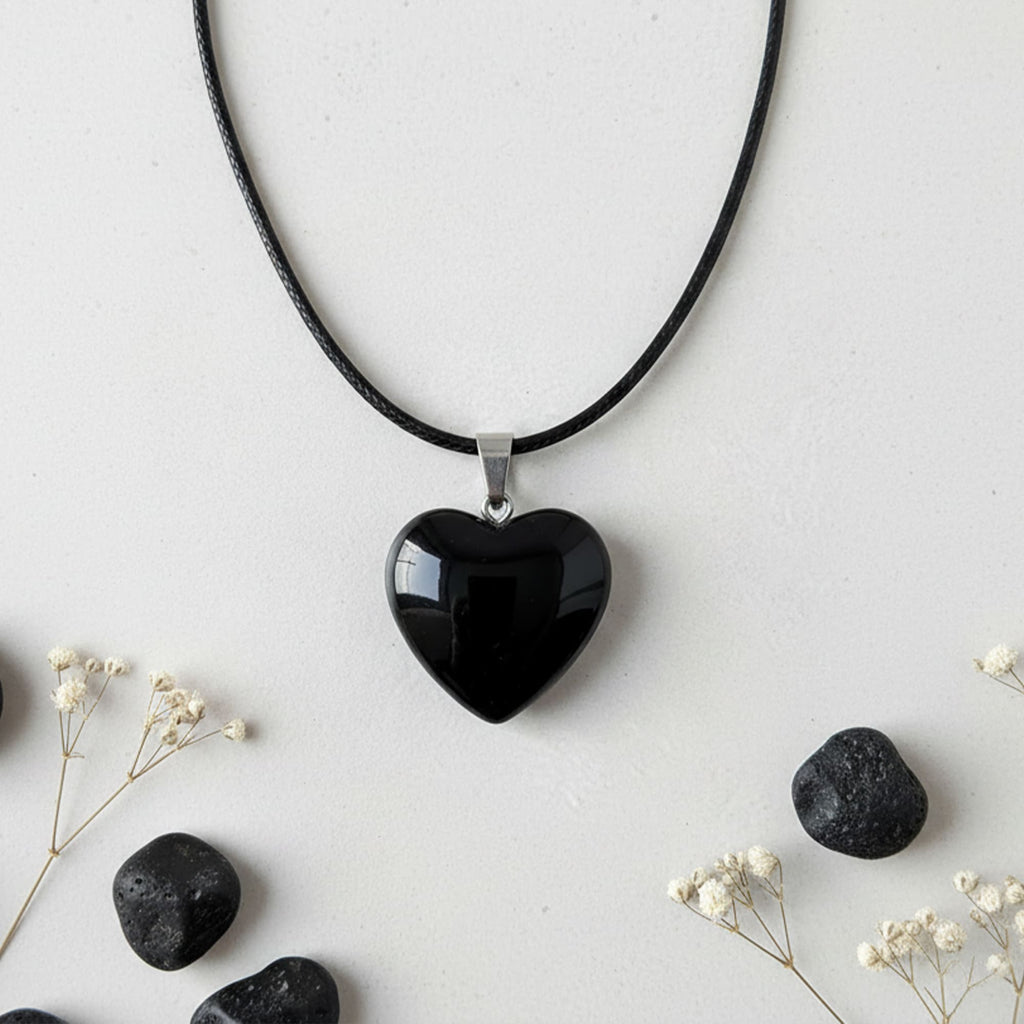 Pingente Coração Obsidiana Negra