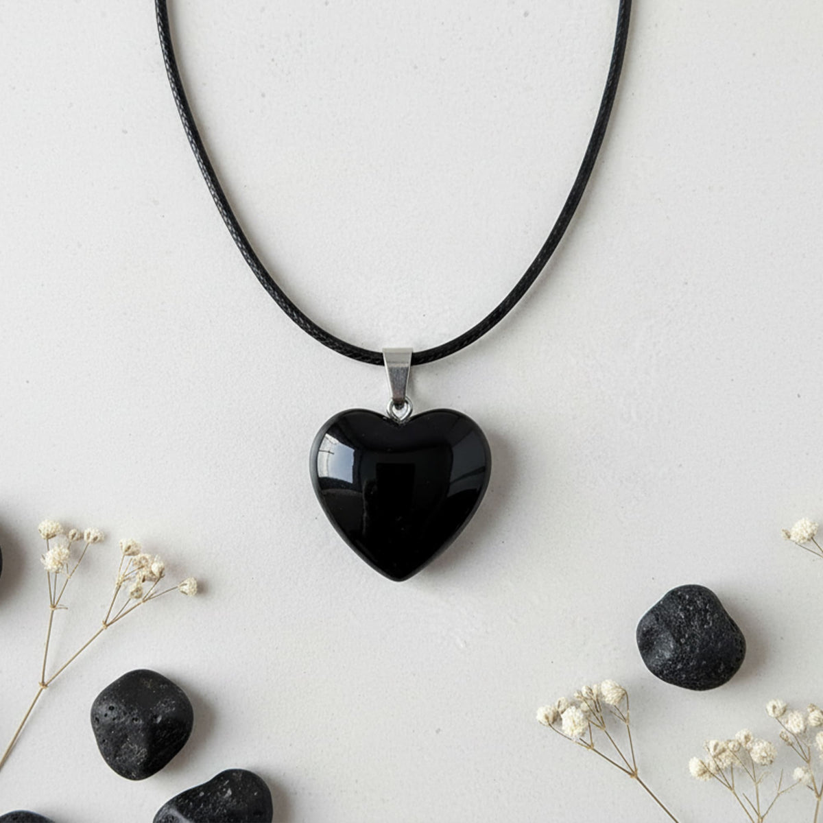 Pingente Coração Obsidiana Negra
