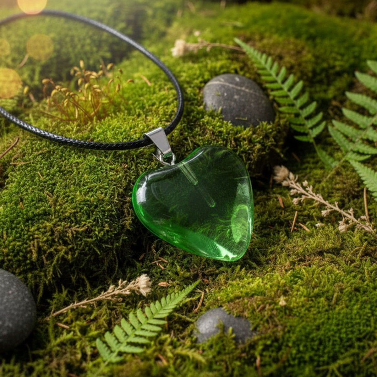 Pingente Coração Vidro Verde Cristalino