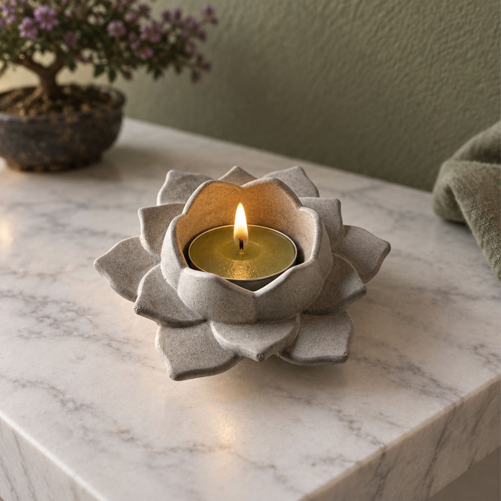 Porta-velas Flor de Lótus em Cimento
