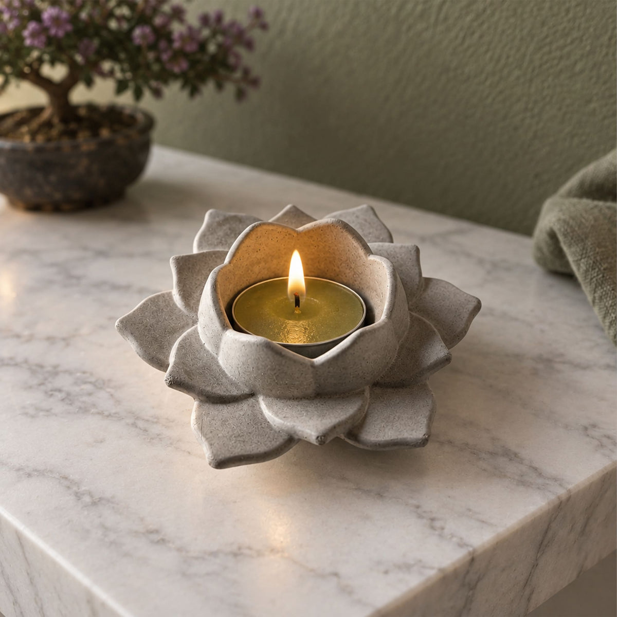 Porta-velas Flor de Lótus em Cimento