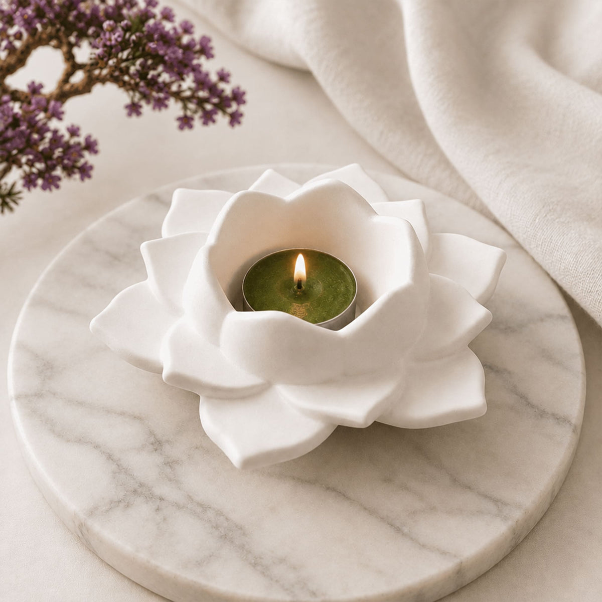 Porta-velas Flor de Lótus em Gesso