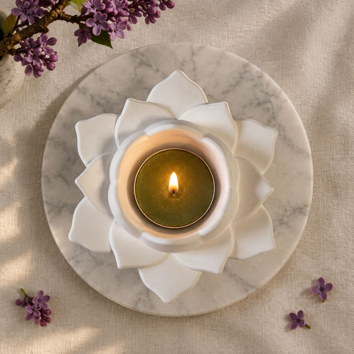 Porta-velas Flor de Lótus em Gesso