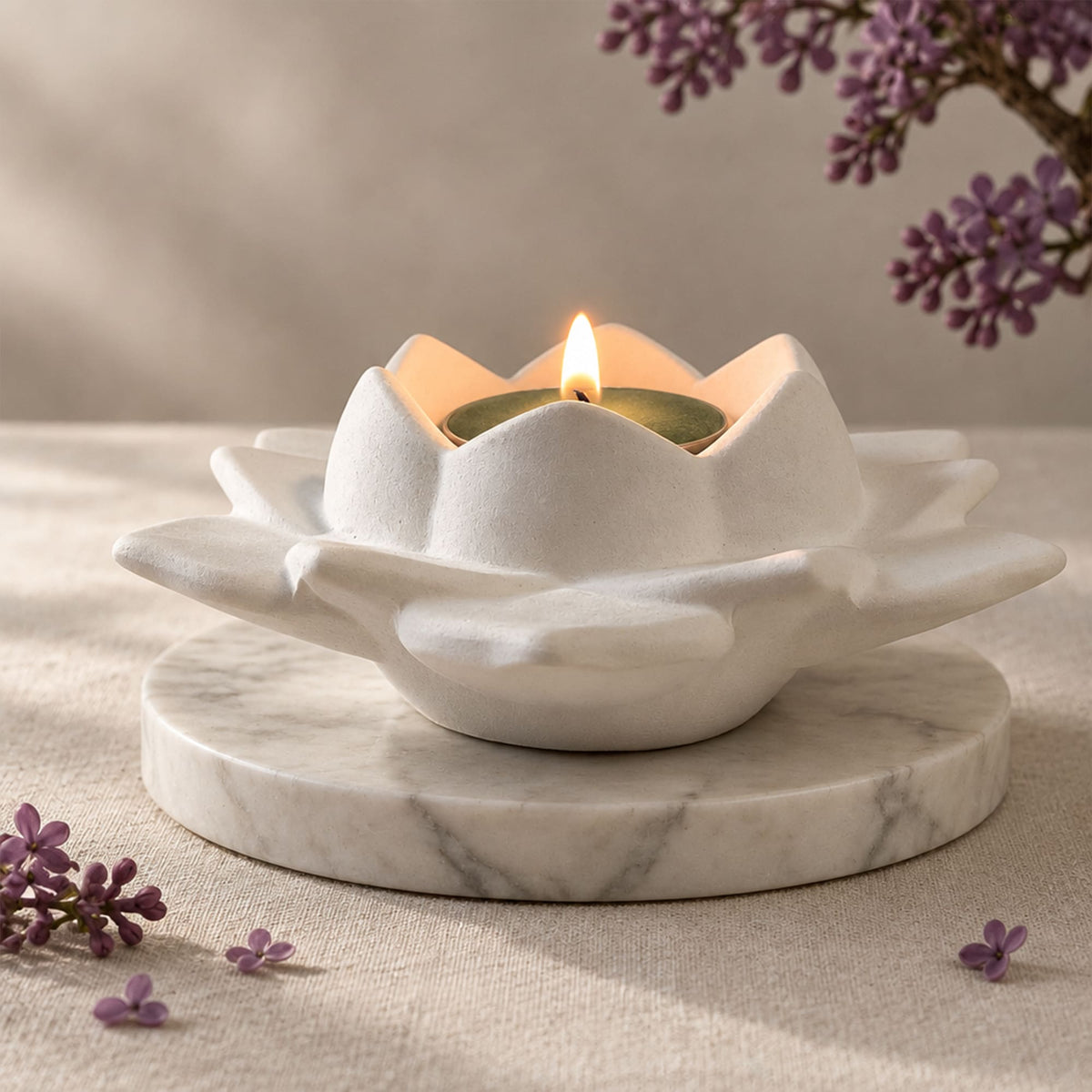Porta-velas Flor de Lótus em Gesso