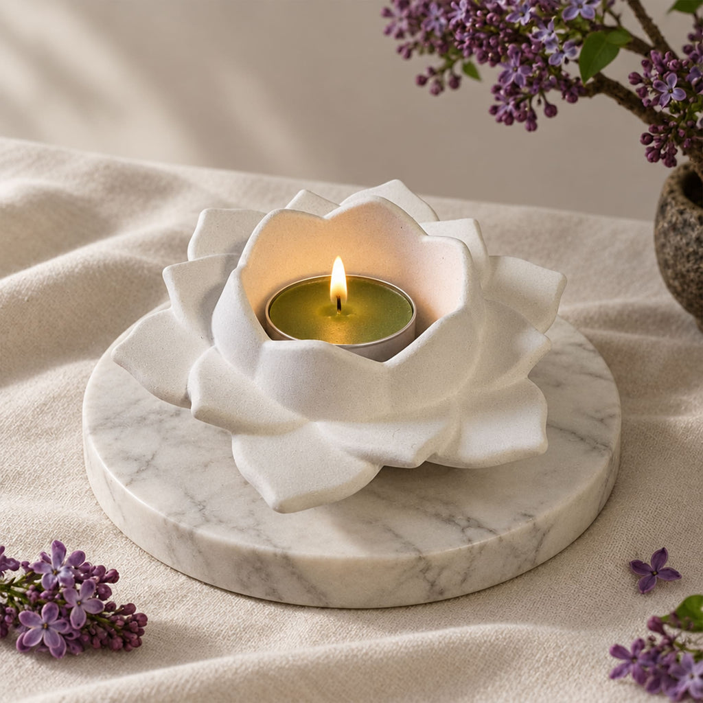 Porta-velas Flor de Lótus em Gesso