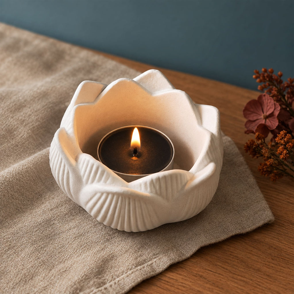 Porta-velas Lótus em Gesso
