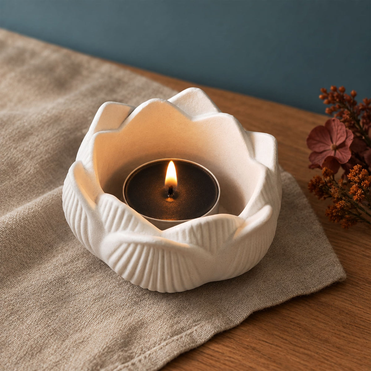 Porta-velas Lótus em Gesso
