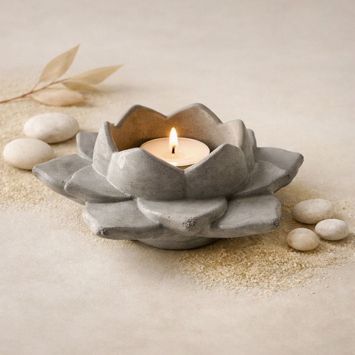 Porta-velas Flor de Lótus em Cimento