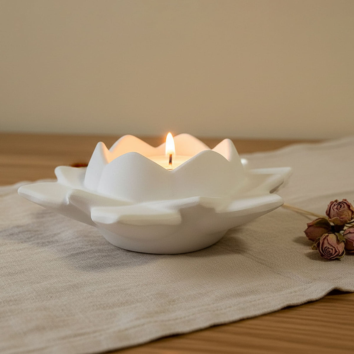 Porta-velas Flor de Lótus em Gesso