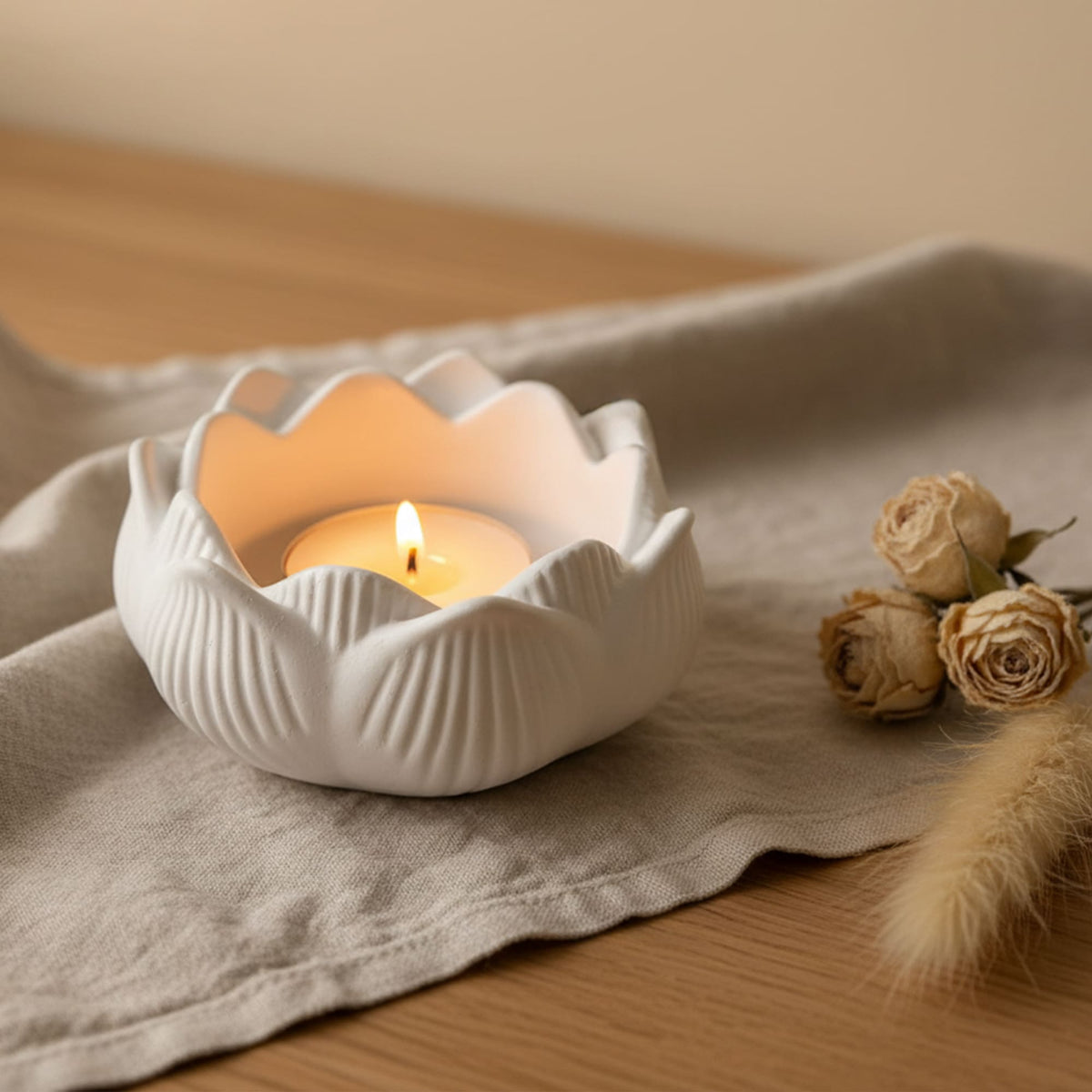 Porta-velas Lótus em Gesso