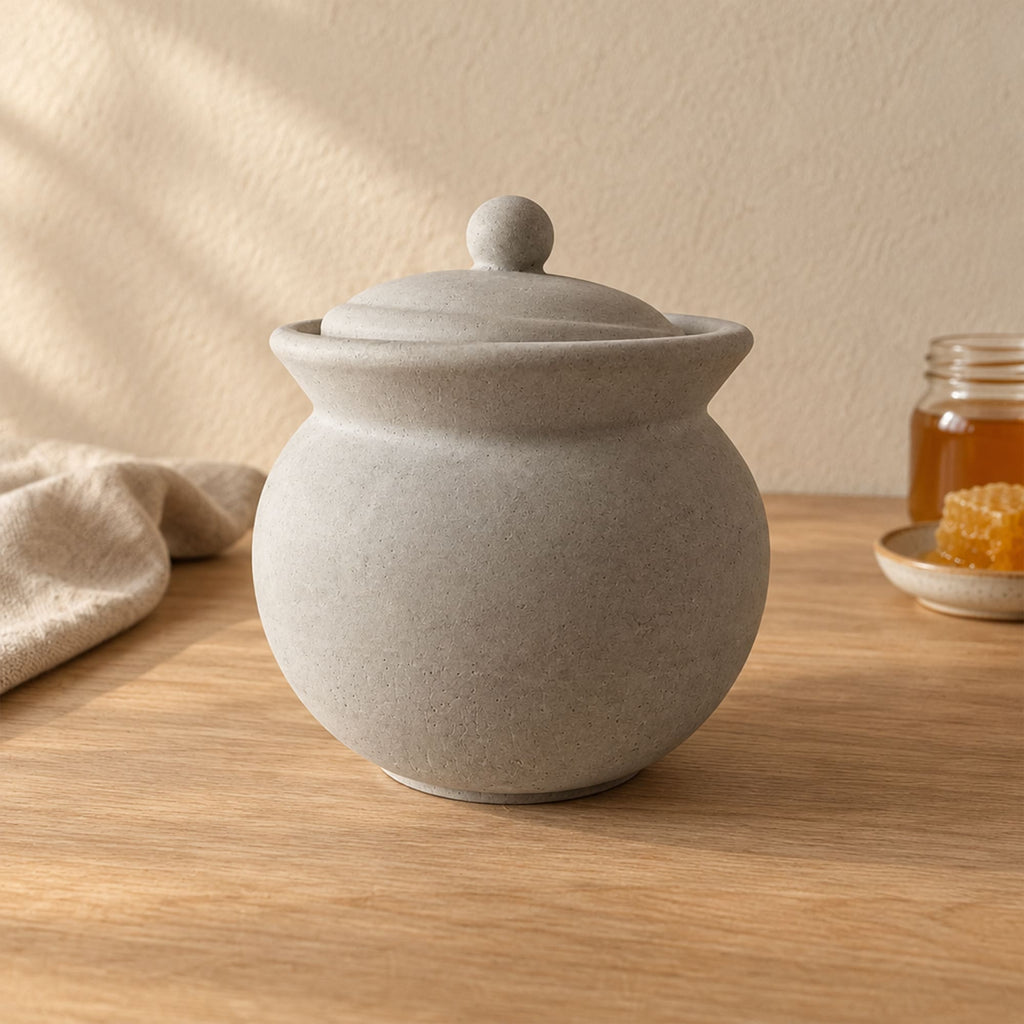 Pote Redondo Decorativo com Tampa em Cimento