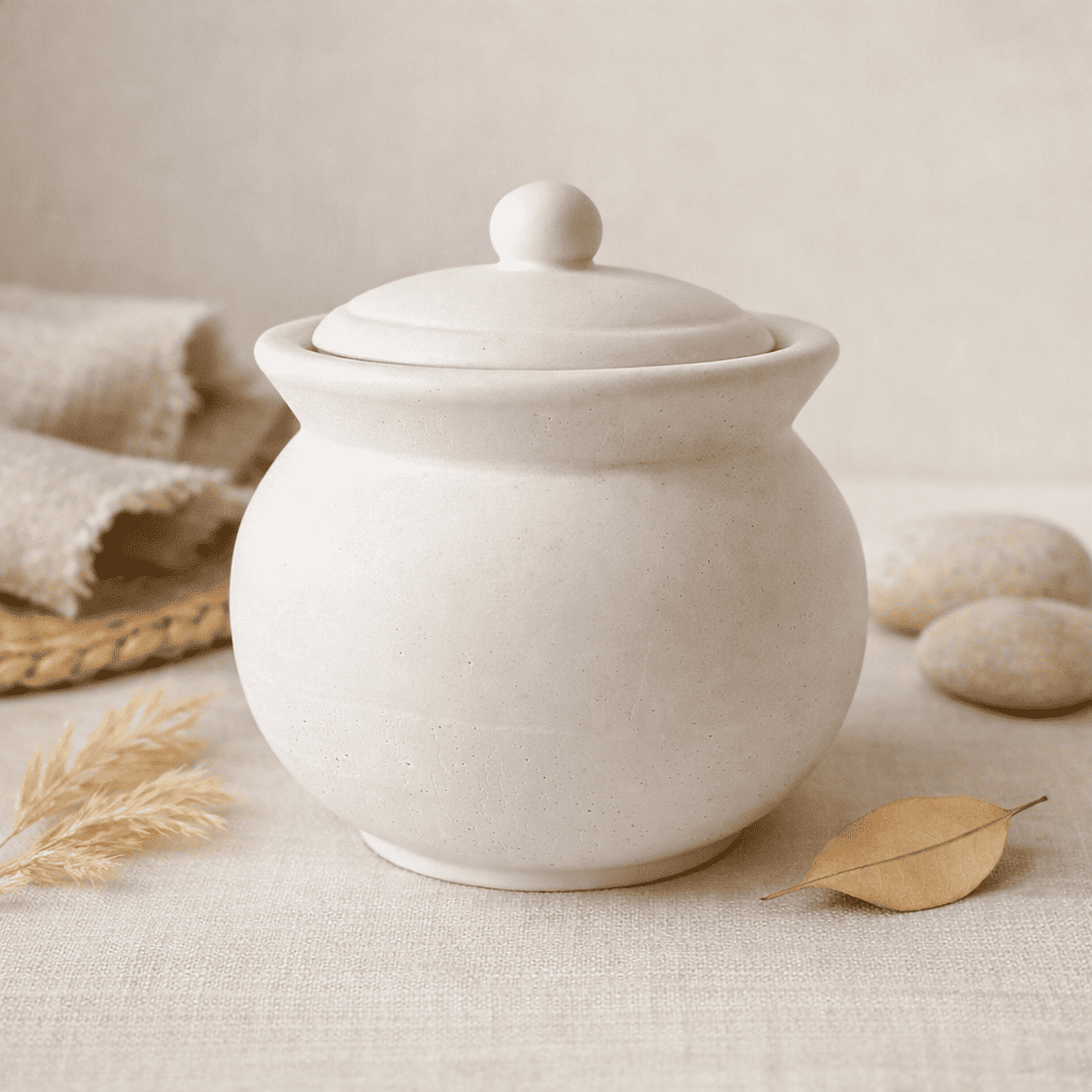 Pote Redondo Decorativo com Tampa em Gesso