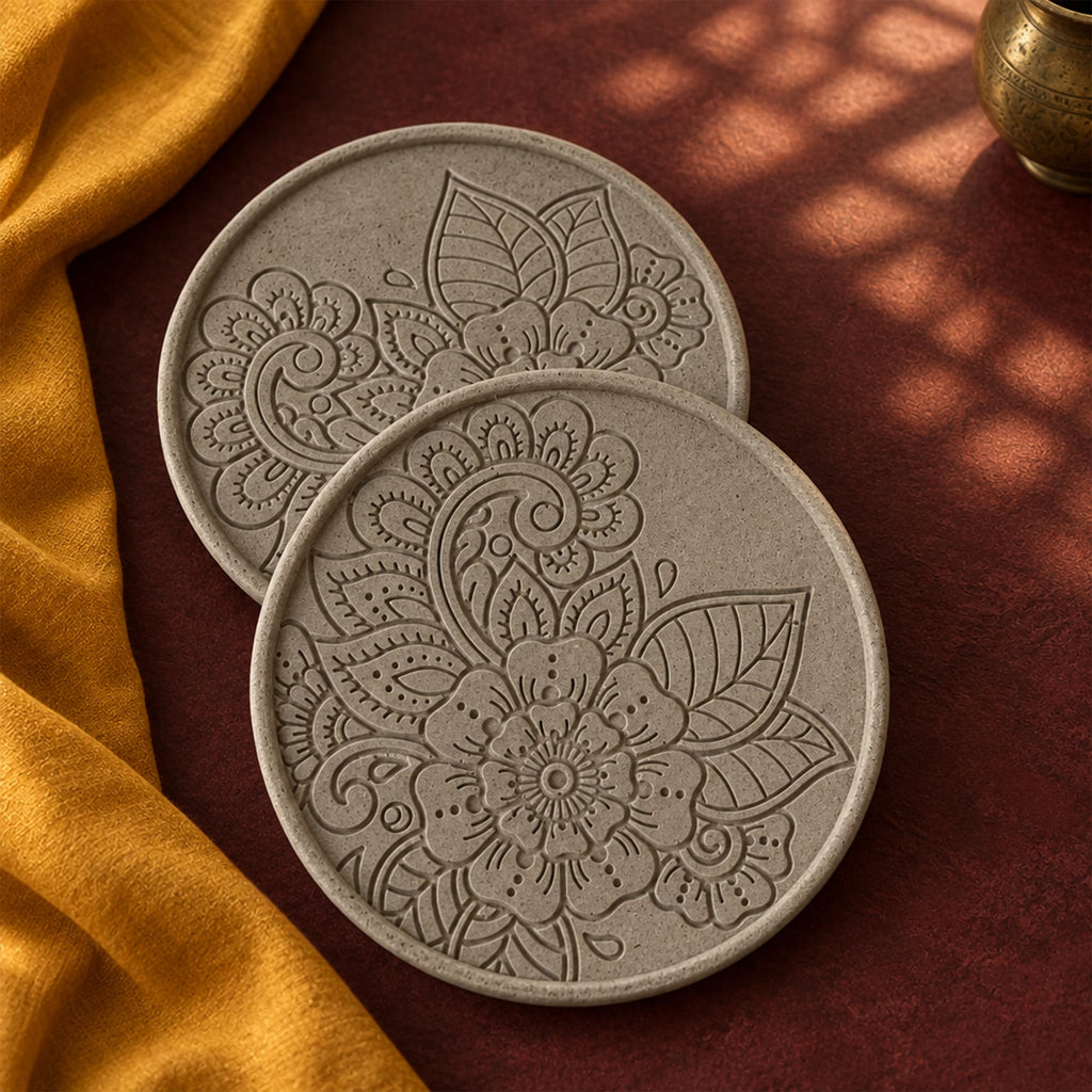 Prato Mandala Floral Decorativo em Cimento
