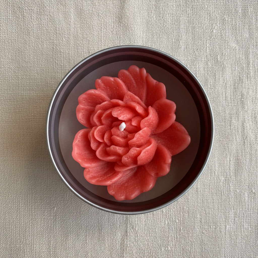 Vela Flor Peónia em Lata