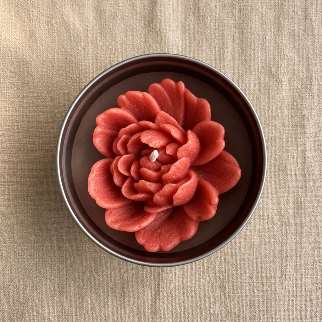 Vela Flor Peónia em Lata