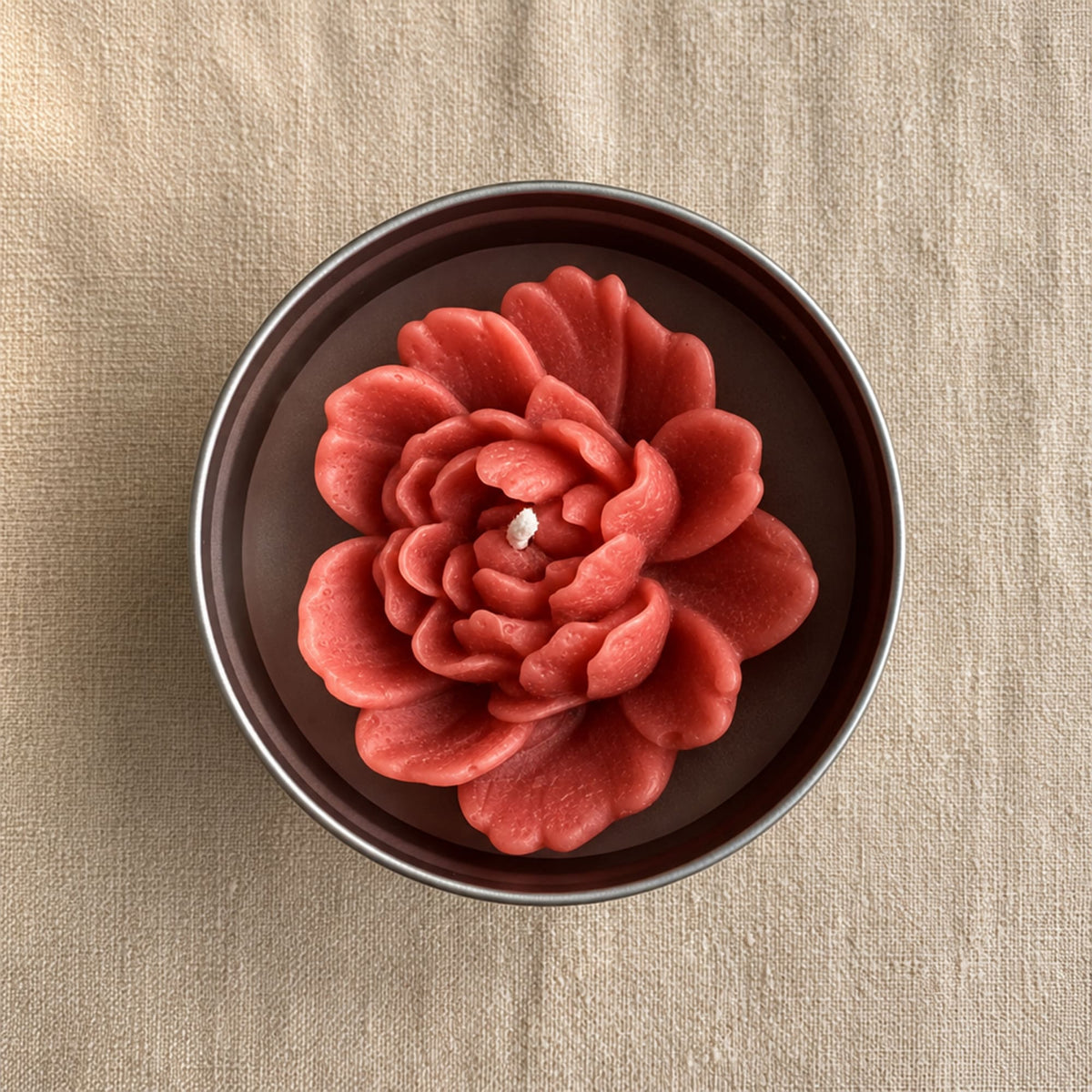 Vela Flor Peónia em Lata