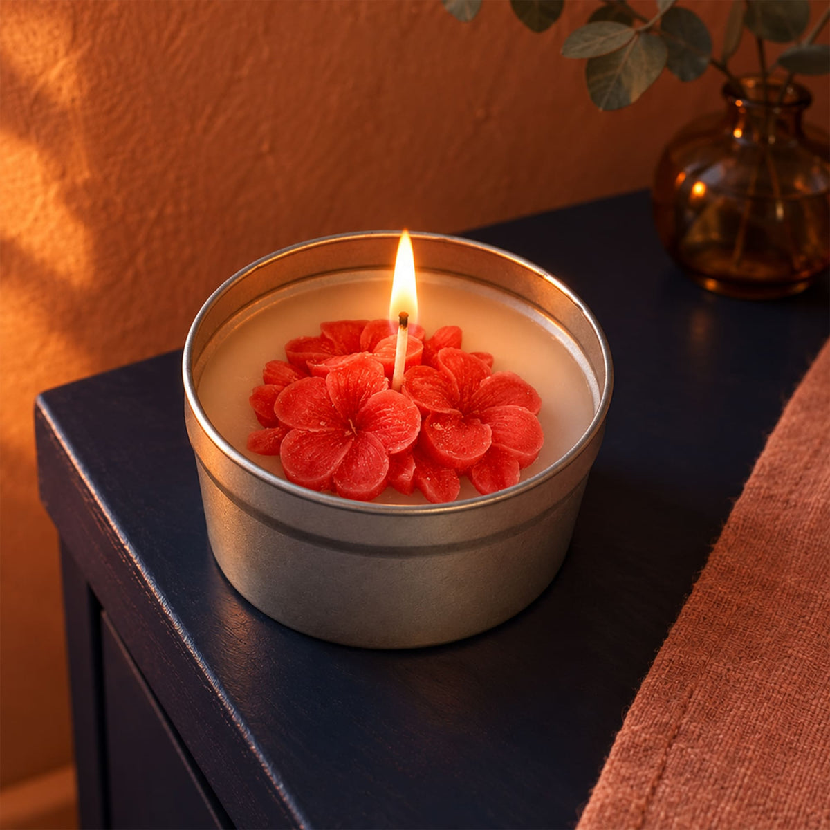 Vela Flor Plumeria em Lata